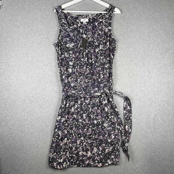 LOFT Dresses & Skirts - Ann Taylor LOFT Women's Size 10 Purple Black Floral Sleeveless Belted Dress